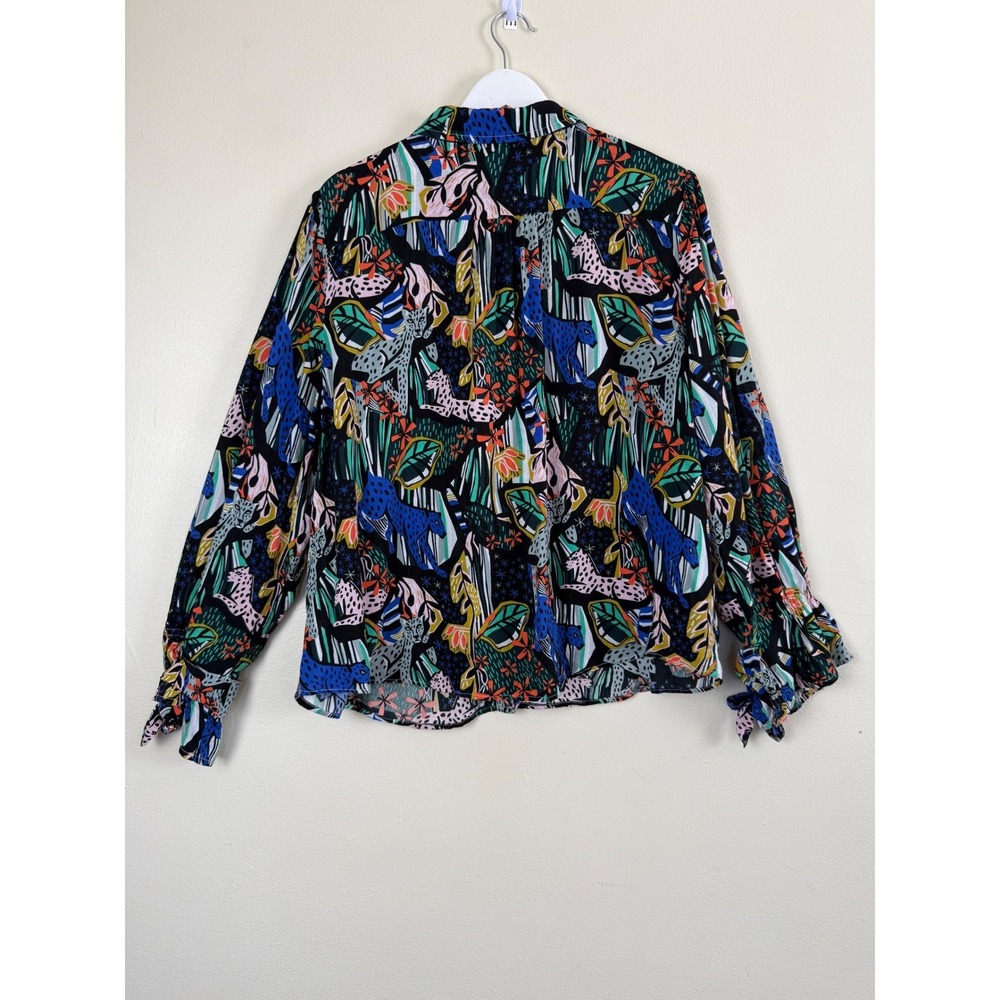 Anthropologie Margaret Jeane Jungle Leopard Blouse Multicolor Tie Cuff Size 16W - Picture 3 of 11